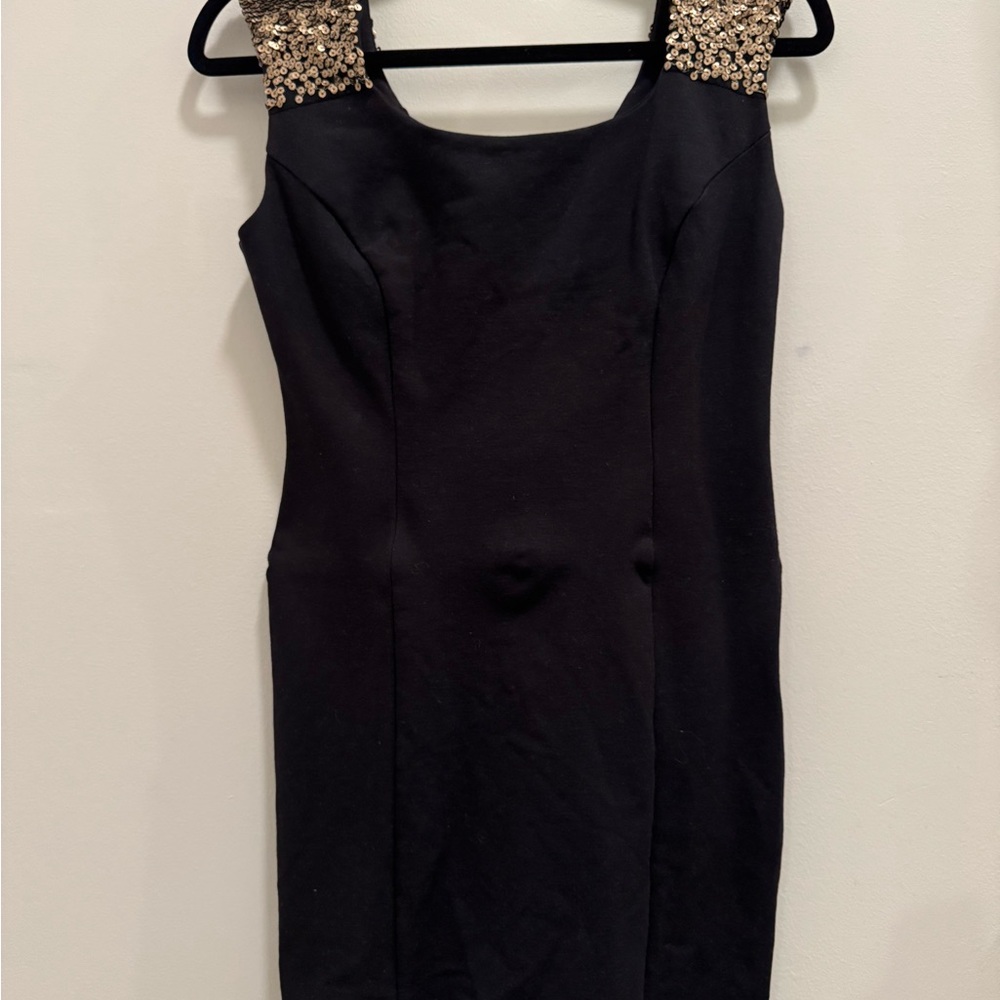 Guess Black Mini Dress with Gold Sequin Shoulder Detail
